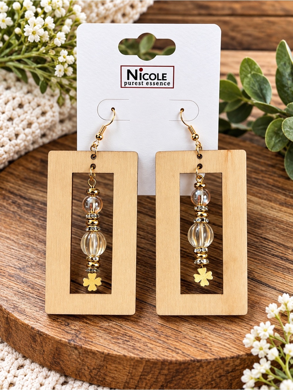 Nicole Gold-Tone & Natural Wood Dangle Earrings